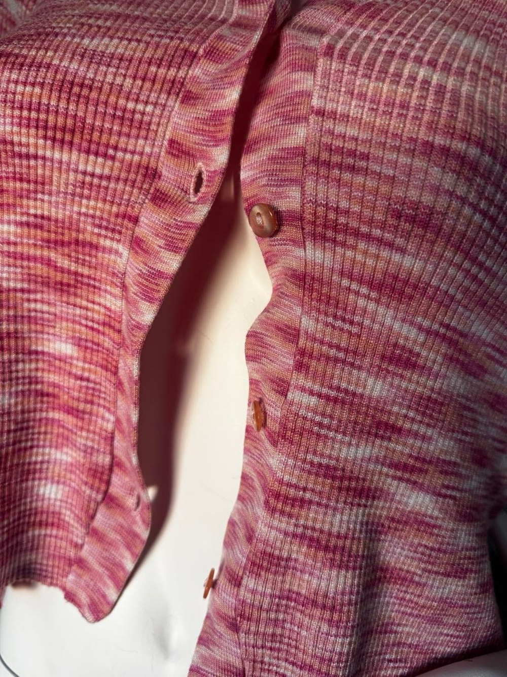 Pink Ribbed Button-Front Women's Sweater Cardigan - Picture 2 of 4